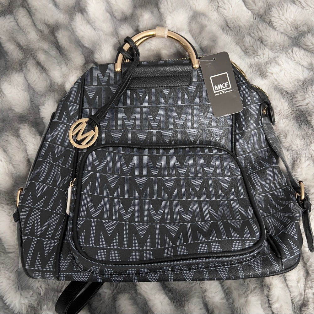 MKF Mia K Farrow Black & Gold Backpack Style Bag